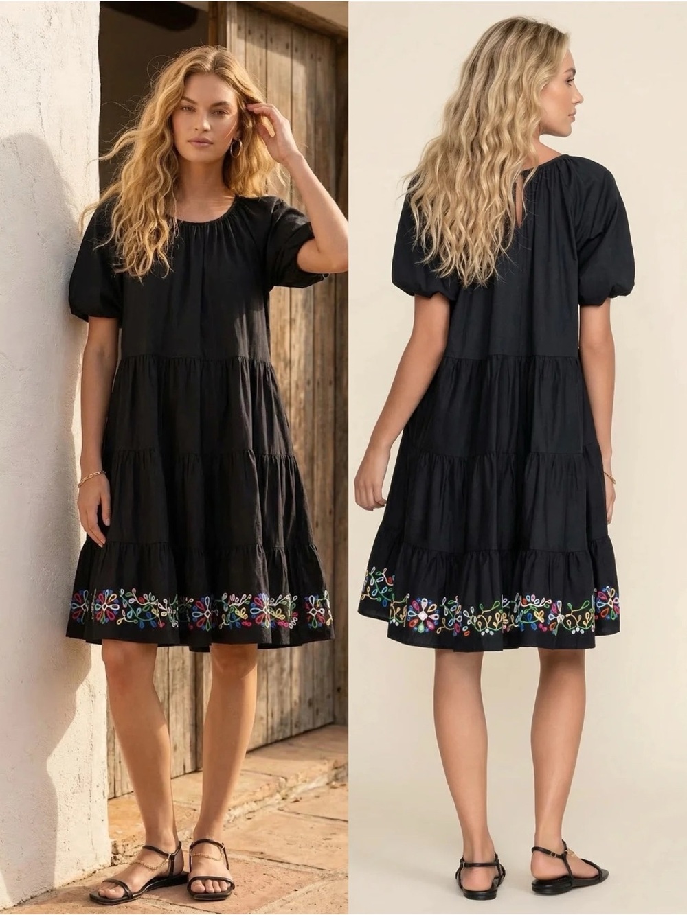 Johnny Was Embroidered Tiered Dress